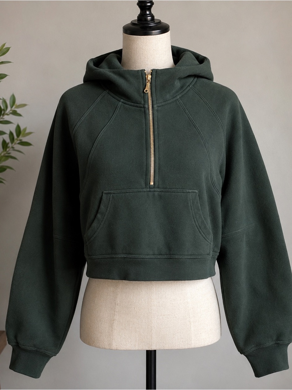 Lululemon athletica Forest Green Cropped Half-Zip Hoodie